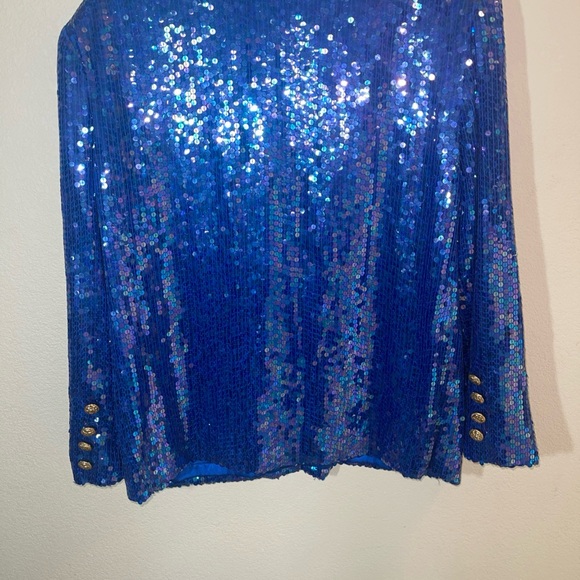 Jeanette For ST. Martin Vtg Women's Knit Blue Sequins Jacket Gold Button Size M - Picture 6 of 6